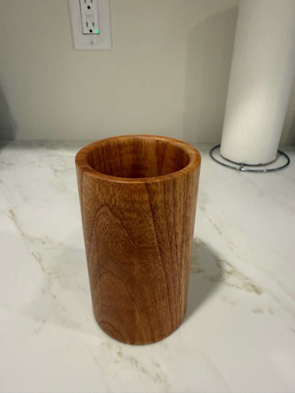 Handcrafted Wooden Utensil Holder - Warm Brown